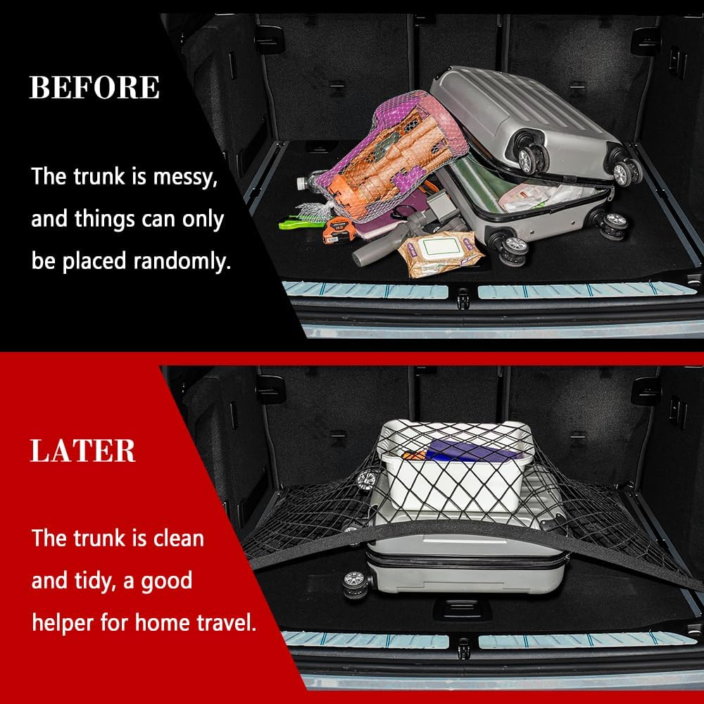 Cargo Net for SUV, Truck Bed Organizer, Cargo Storage Elastic Mesh Net Organizer with Hooks, Auto Accessories Adjustable Highly Elastic Storage Organizer Net for Most SUVs, Cars and Trucks