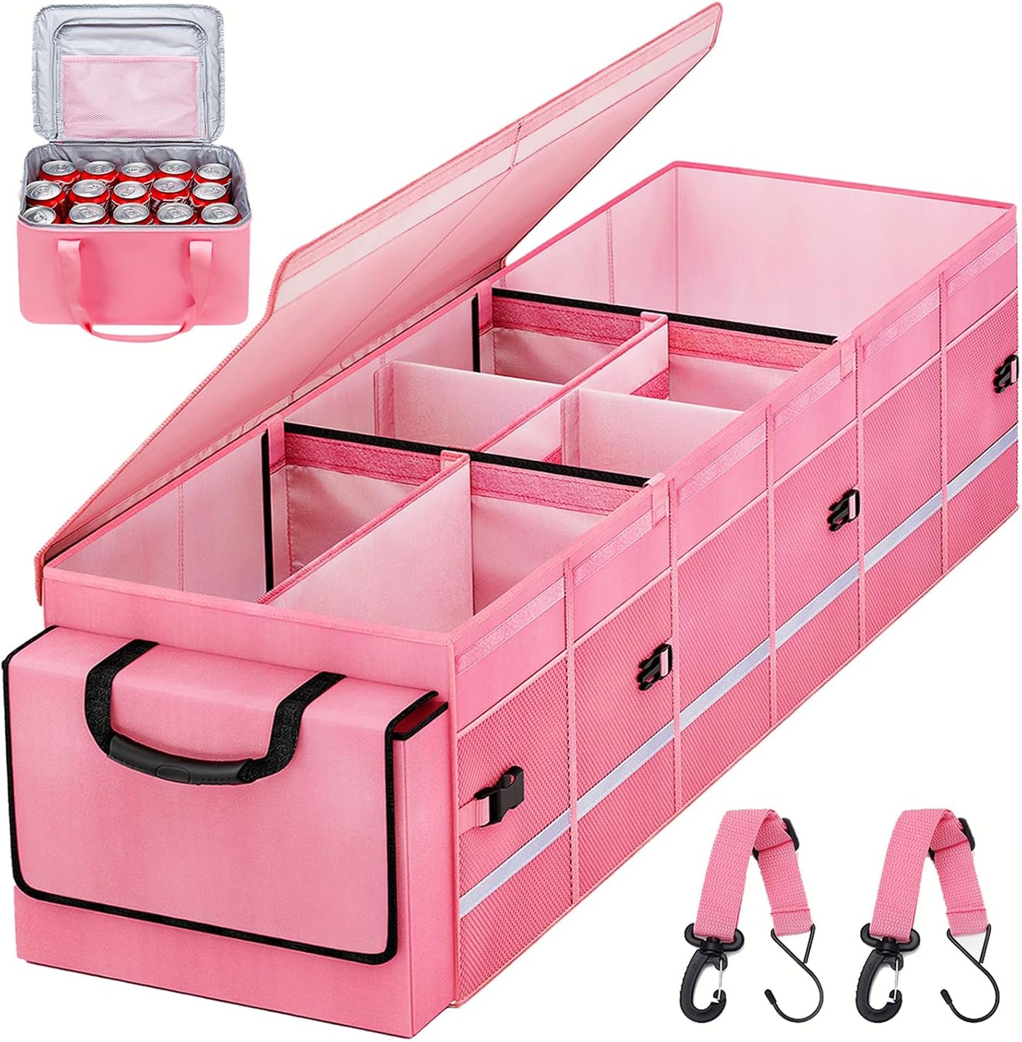 GDNasist Car Trunk Organizer and Storage with Lid & Removable Cooler Bag, Car Accessories 6 Removable Dividers for Custom Space, Collapsible Trunk Organizers Interior for SUV & Sedan, Large
