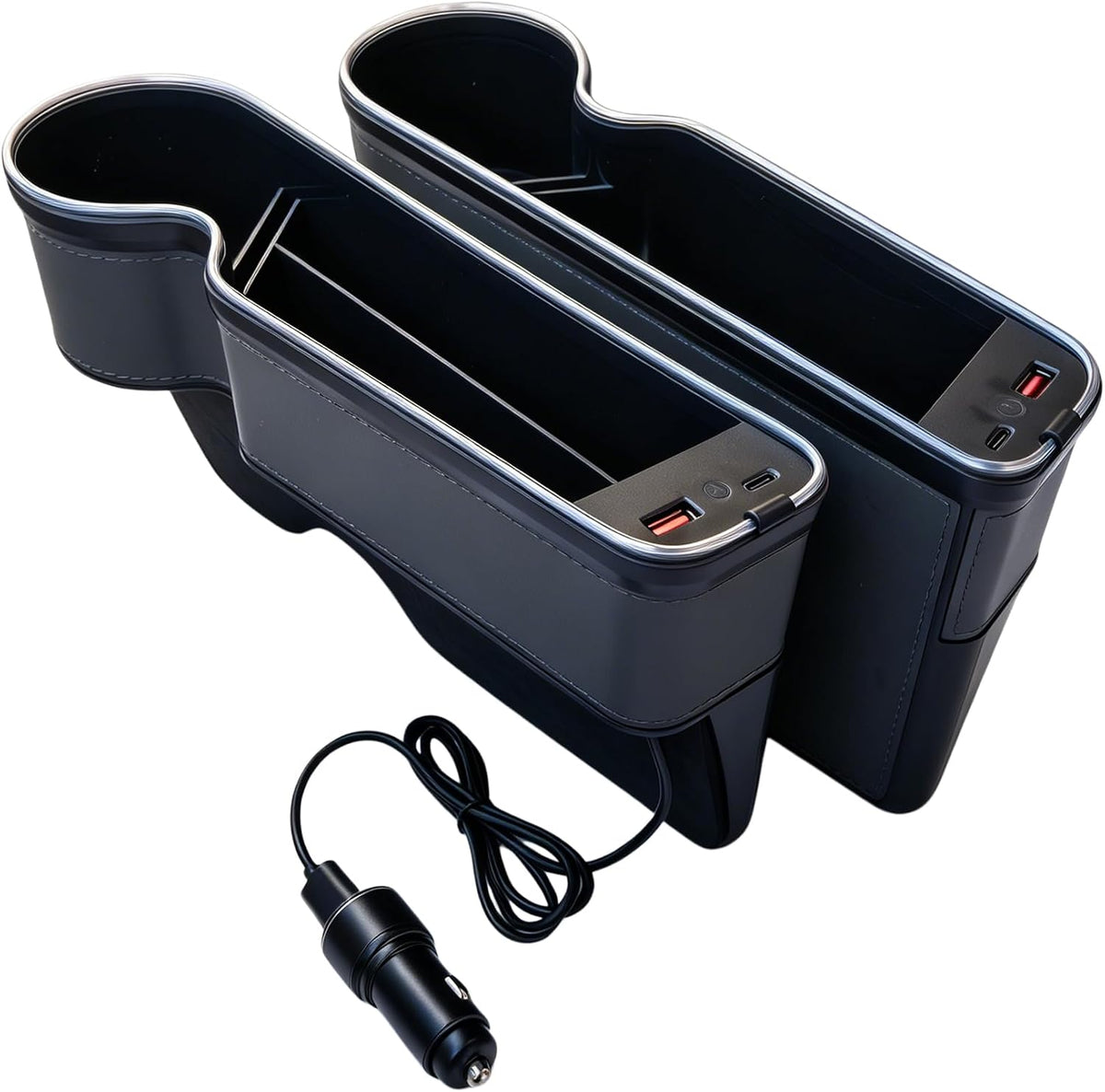 7 Color Led Car Seat Gap Organizer with 56W Cigarette Lighter Adapter,Grey
