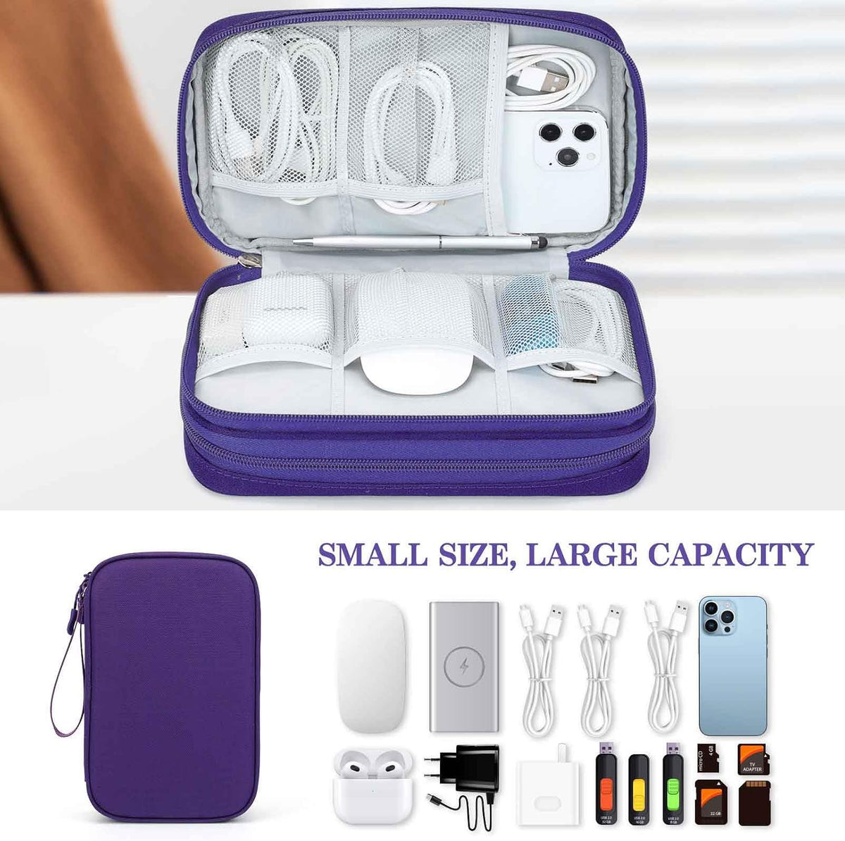 FYY Electronic Organizer, Travel Tech Pouch Bag, Large, Purple