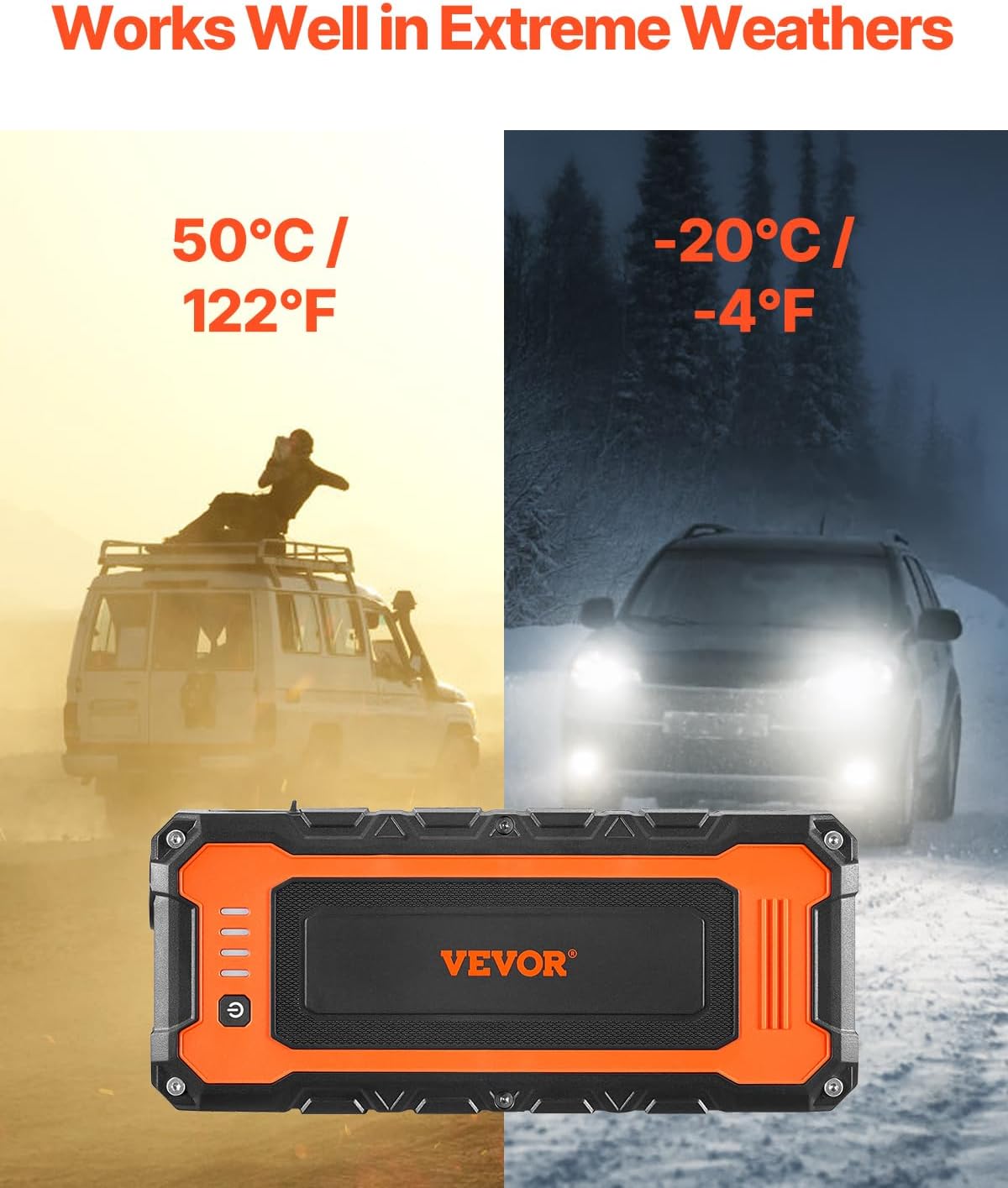 VEVOR Jump Starter, 3000A Peak, Car Battery Starter Power Pack, Portable Battery Booster with Air Compressor Jumper Cables LCD Display LED Light, Lithium Jump Box for up to 10L Gas/8L Diesel Engines