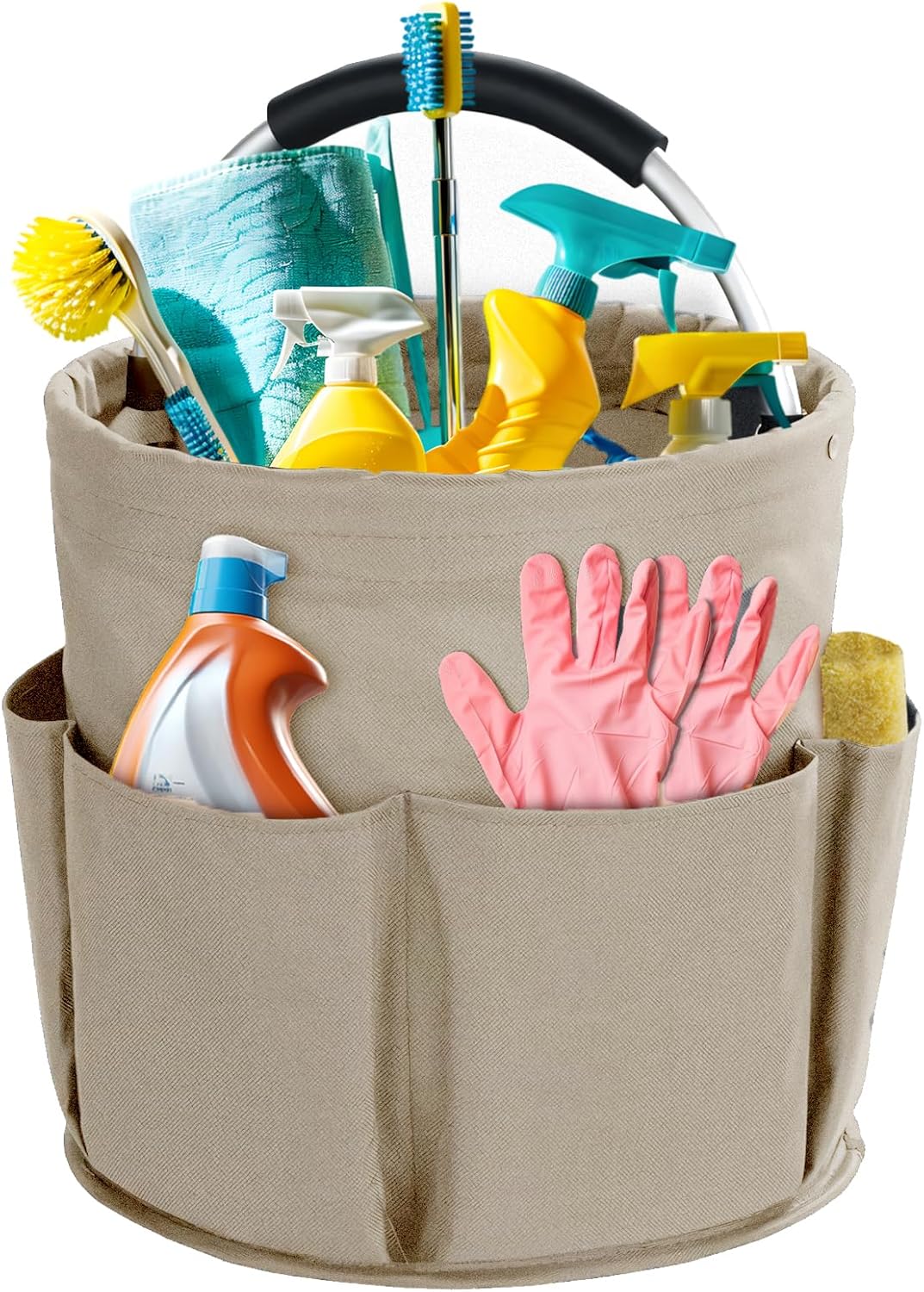 Cleaning Caddy with Handle, Cleaning Products Organiser, 17L Foldable Storage Basket, Cleaning Caddy Organiser, Portable Multi Cleaning Bucket Bag for Home, Garden (Dark Grey)