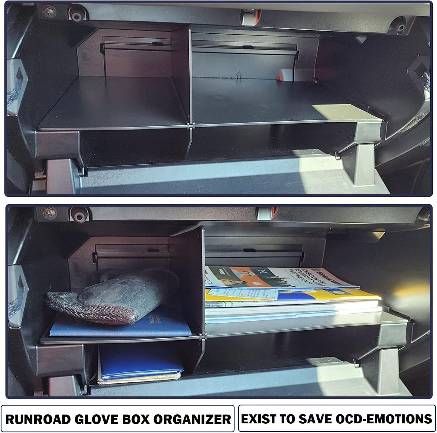 RUNROAD Glove Box Organizer Dividers Compatible with Toyota Tacoma 3rd Gen 2016-2023 Accessories, Insert Glove Compartment Accessories ABS Black Materials Divider Storage Box