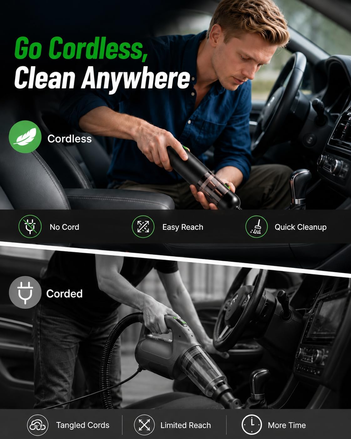 Car Vacuum, 4-in-1 Rechargeable Mini Cordless Handheld Vacuum for Car Home