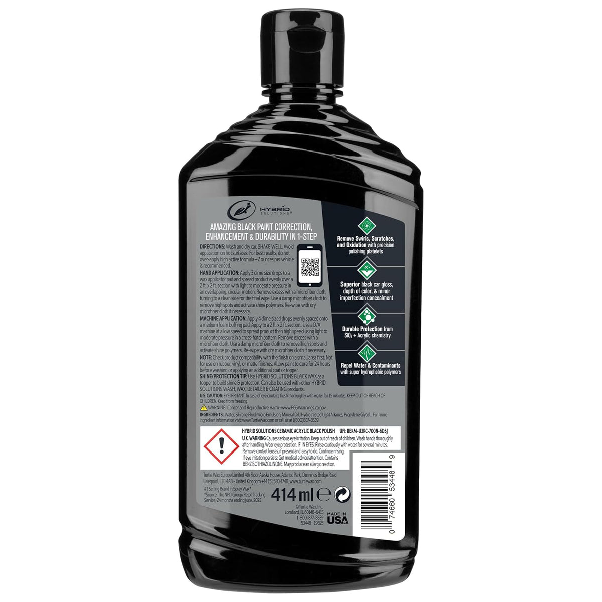Turtle Wax Hybrid Solutions Ceramic Black Car Polish & Wax, 14 oz. (1 Pack)