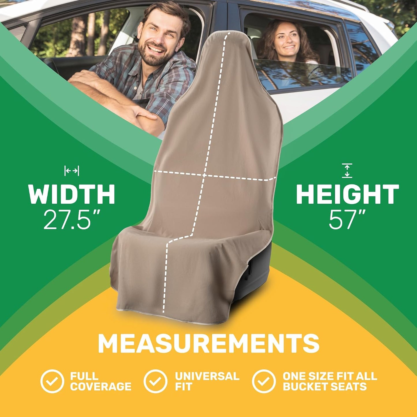 UltraSport Tan Front Seat Cover - Waterproof Car Seat Protector, Universal Fit, Washable, Soft Microfiber, Anti-Stink, Comfortable, Easy to Install