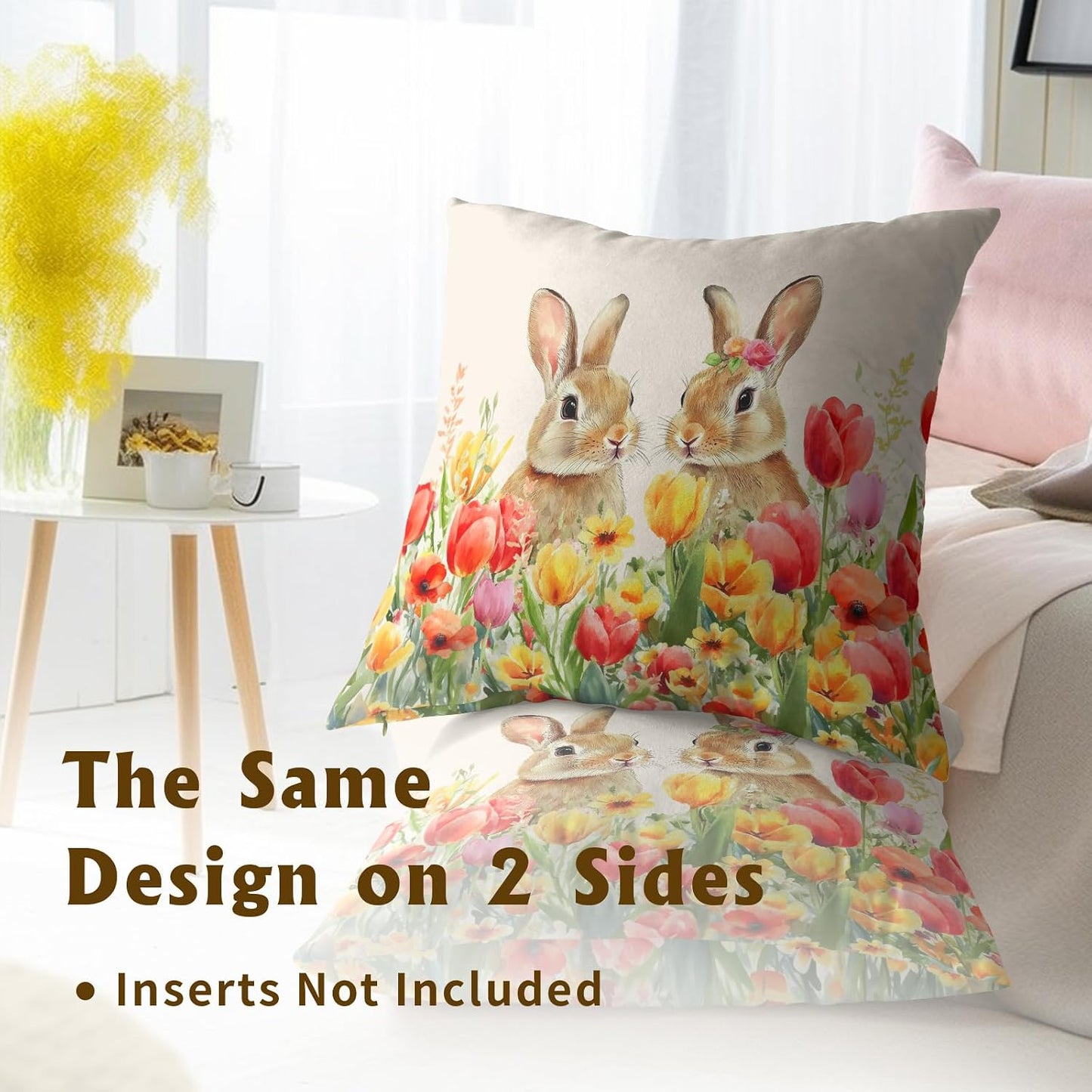 Giwawa Easter Bunny Throw Pillow Covers 16x16 Inch Set of 2 Spring Floral Decorative Pillow Cases Cotton Holiday Cushion Cover for Home Sofa Couch