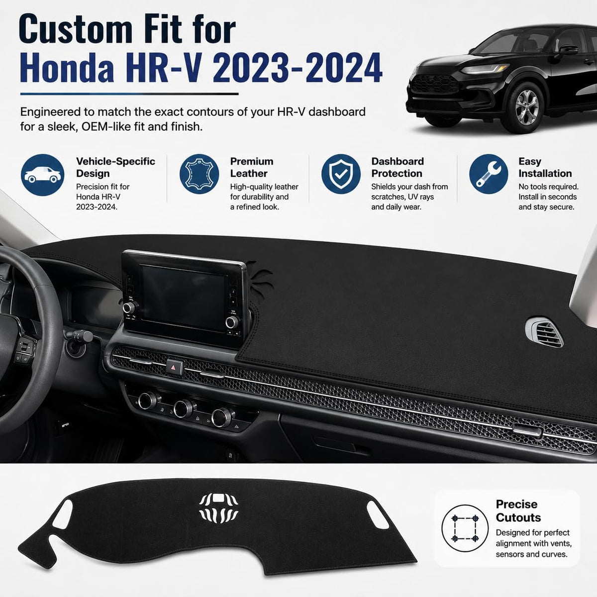 Leather Dashboard Cover Mat for Honda HR-V HRV 2023-2024