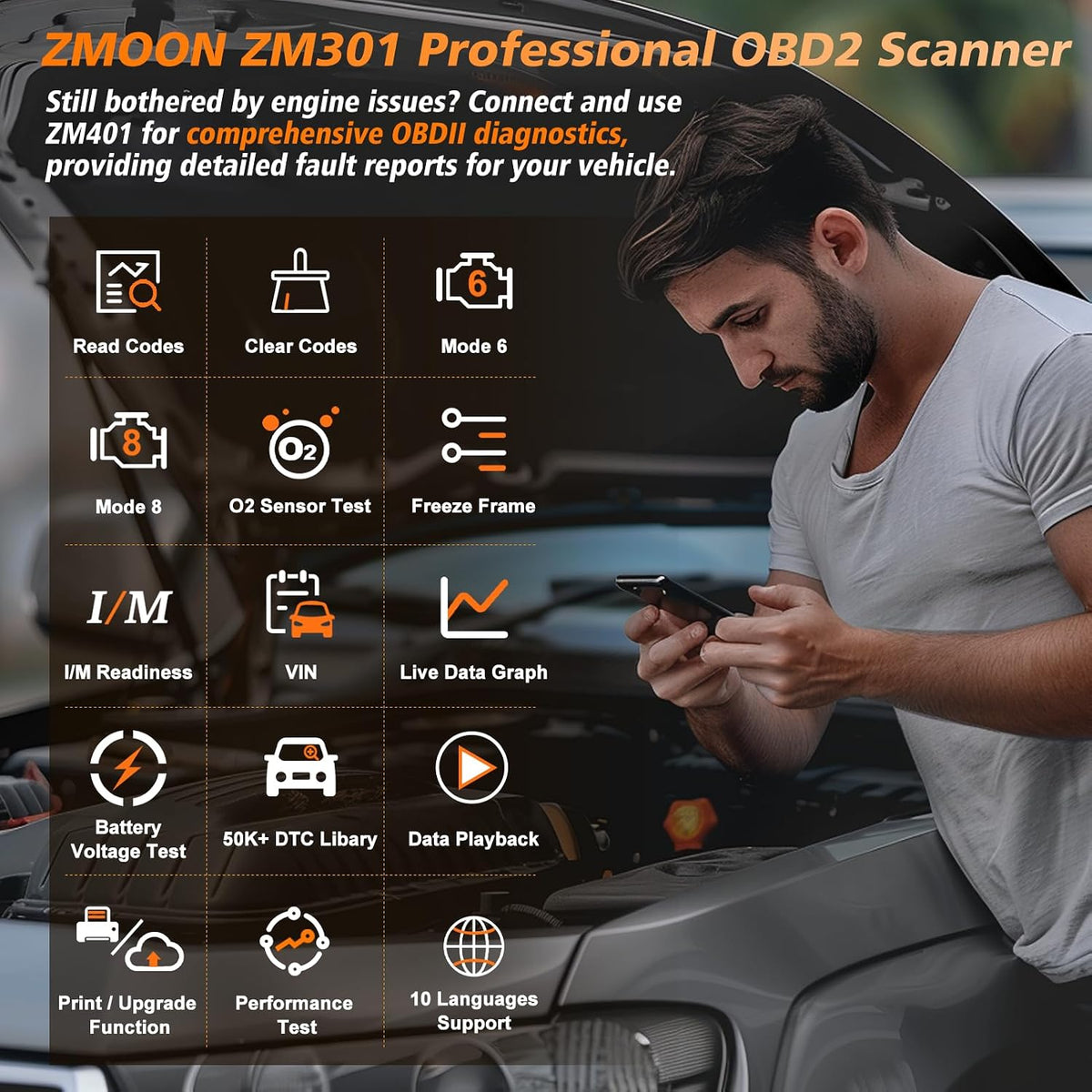 ZMOON ZM301 OBD2 Scanner Diagnostic Tool, Car Code Reader Scan Tools