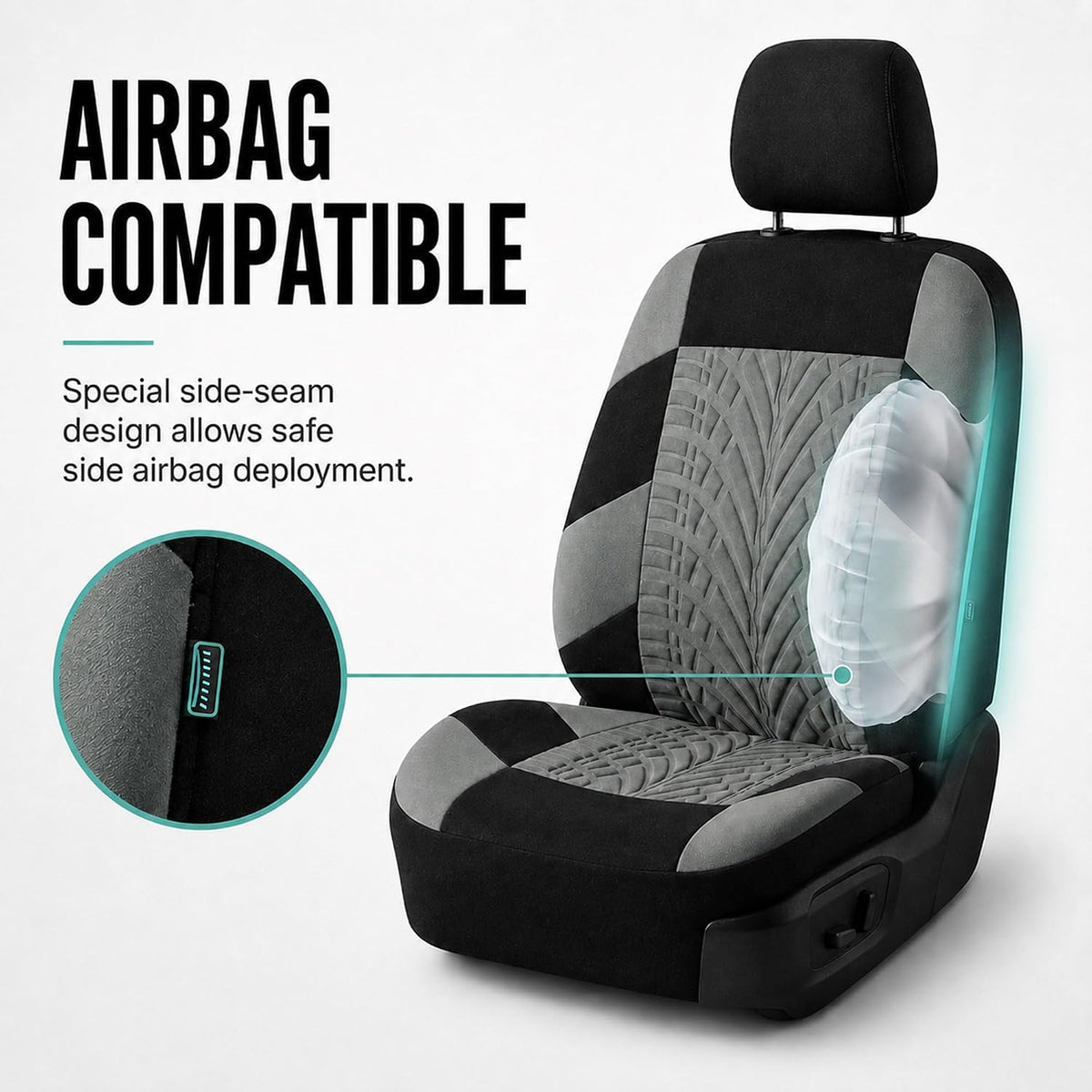 FH Group Full Set Travel Master Car Seat Covers, Airbag and Split Rear Car Seat Cover Universal Fit Interior Accessories for Cars Trucks SUV, Automotive Seat Covers, Gray