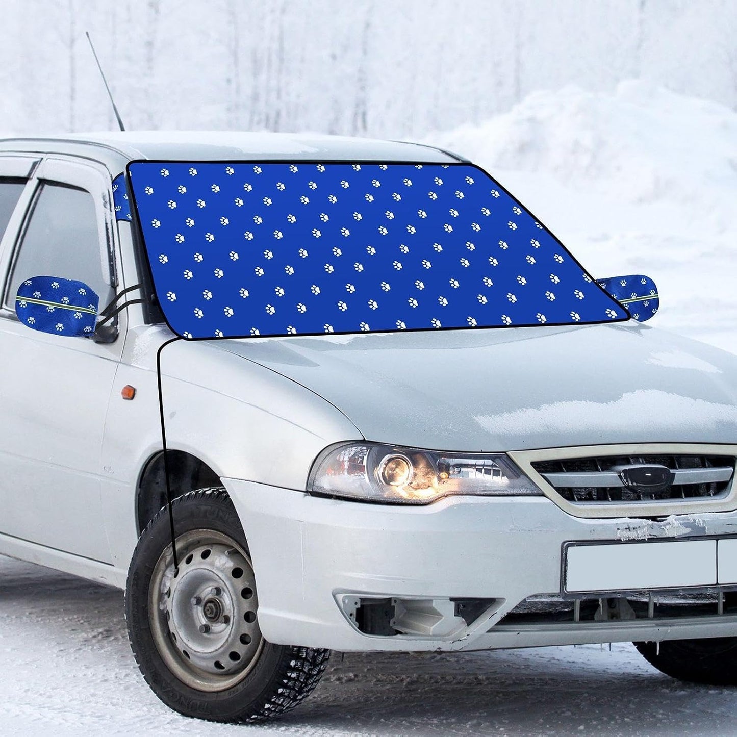 Tallew 5 Pcs Windshield Cover for Ice Kit Winter Windshield Snow with Side Mirror Cover Ice Snow Scraper, Brush and Glove Waterproof Frost Removal Guard Wiper Protector