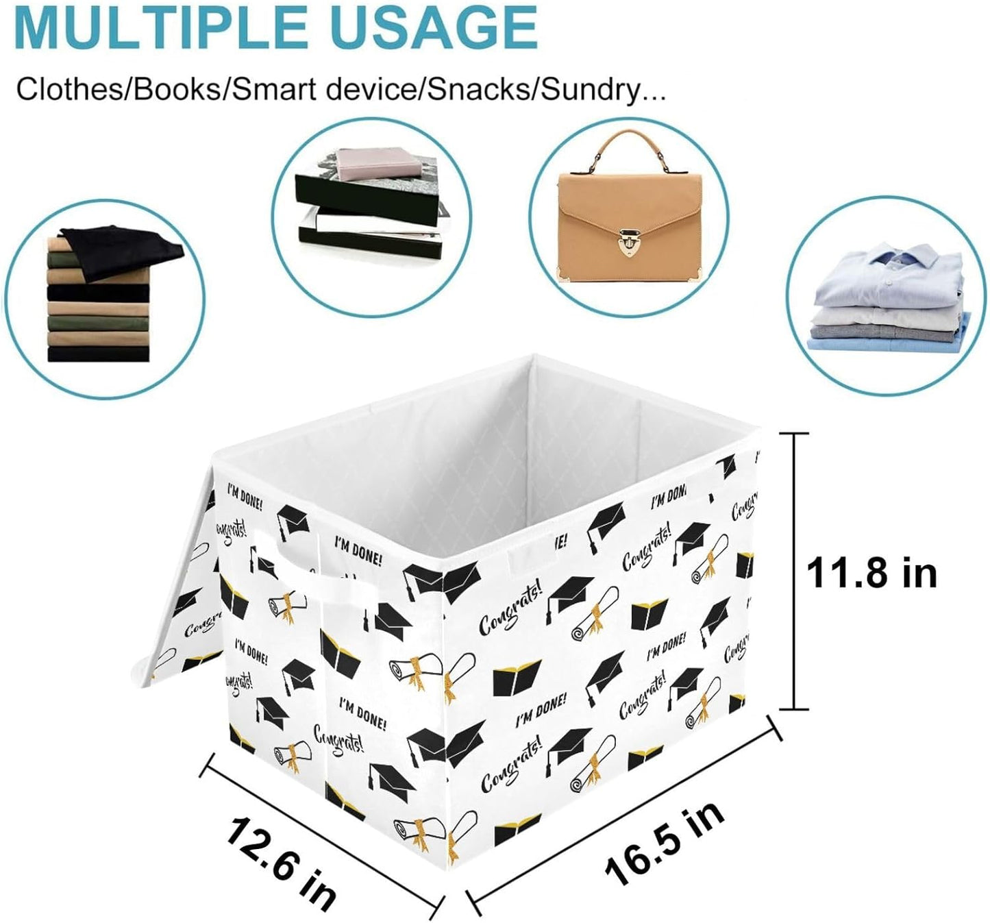 CaTaKu Graduation Black Golden Storage Bins with Lids Fabric Large Storage Container Cube Basket with Handle Decorative Storage Boxes for Organizing Clothes Shelves