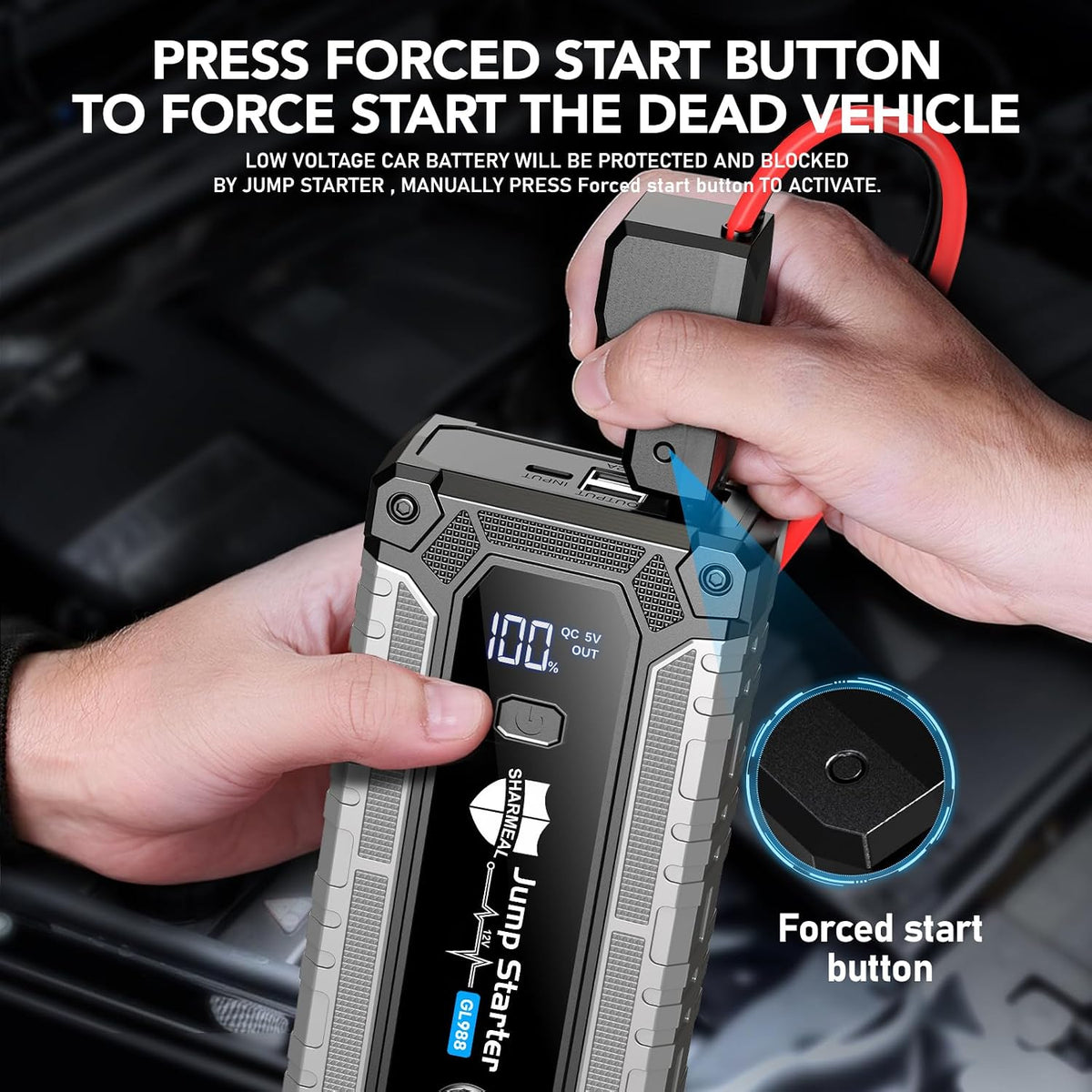6000A Jump Starter, Portable Jump Starters 12V Car Battery Booster Jump Box Pack for All Gas & 10.0L Diesel Engines with 3 Modes Flashlight and Jumper Cables