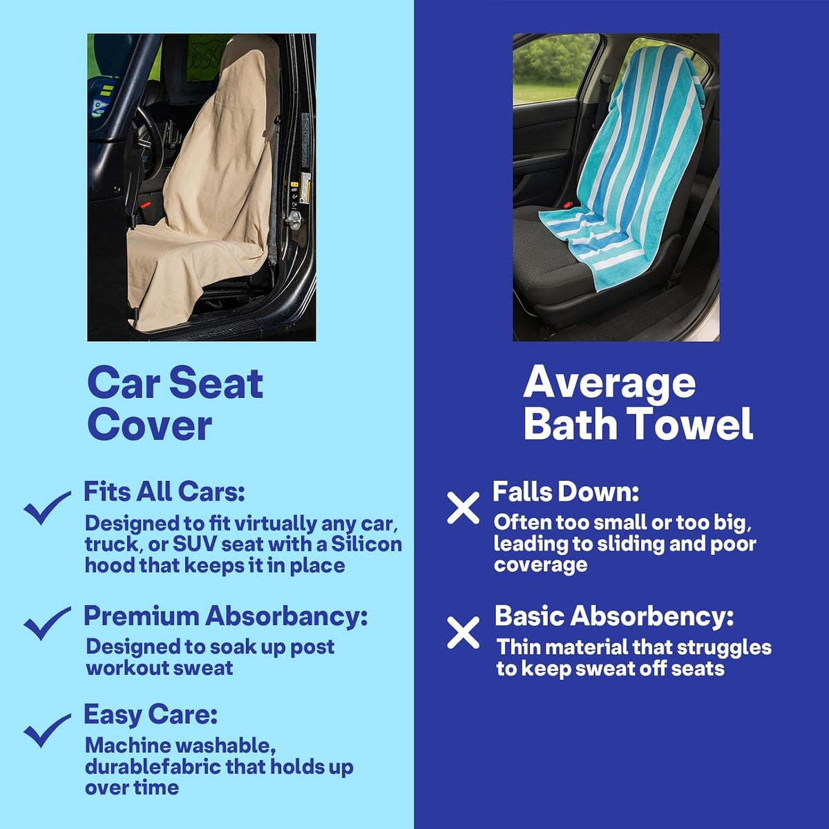 2 Pack Car Seat Towel Covers for Gym, Front Seats, Beige