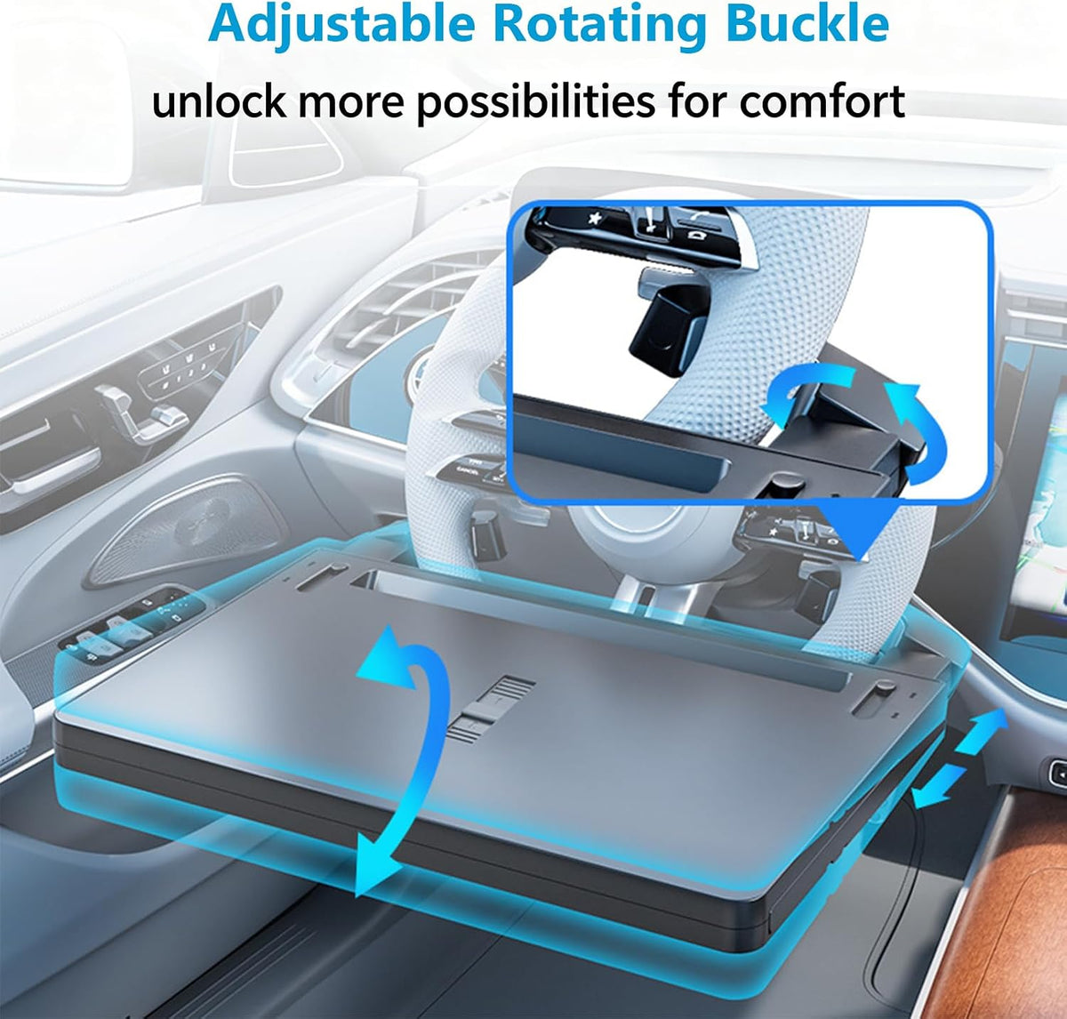 Steering Wheel Tray, 80% Extra-Large Telescoping Car Desk for Laptop, Multi-Functional Car Table for Eating & Working, Portable Car Desk, Compatible with Most Cars, SUVs, Trucks