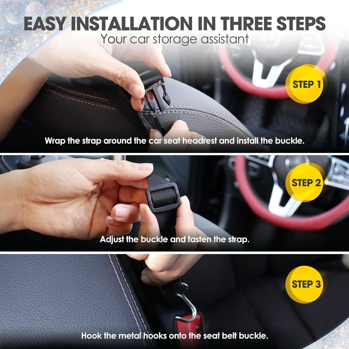 White Diamand Car Handbag Holder Between Seats Bling Crystal Car Storage Bag Large Capacity Purse Phone Ipad Automotive Consoles Organizer Safe Barrier of Backseat Pet Kids