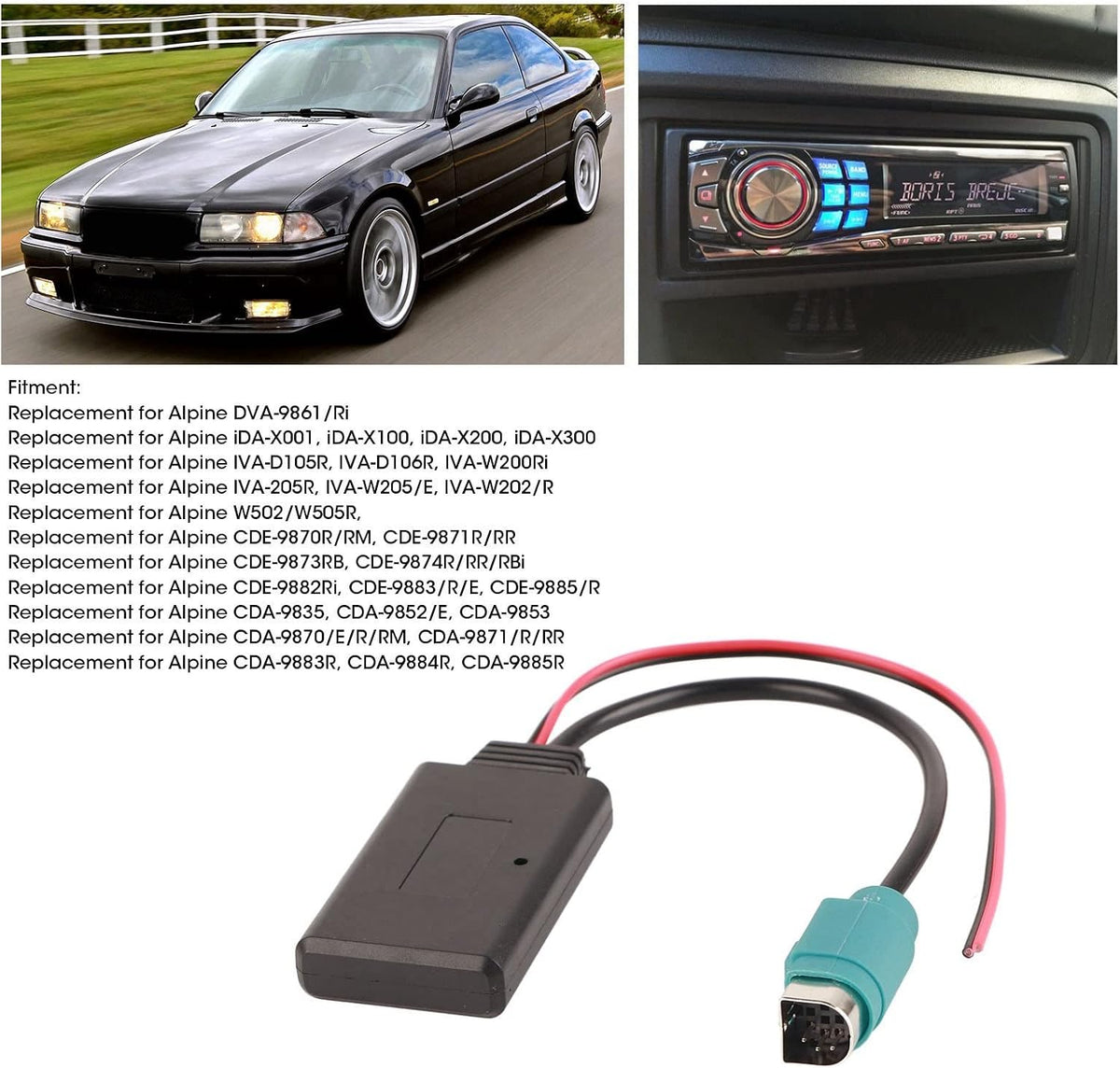 Bluetooth AUX in Cable Wireless Audio Adapter ABS Material 12V Car Bluetooth Module Replacement for Alpine iDA X001 IVA 205R DVA 9861Ri Compact Lightweight Portable