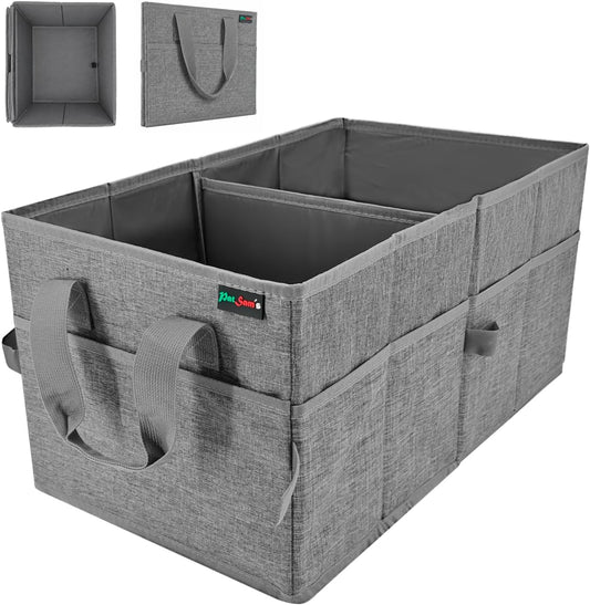 PAT SAM'S Car Trunk Organizer for SUV, Foldable Collapsible Storage Organizer with Dividers, Non-Slip Waterproof 600D Oxford, Backseat & Trunk Storage for Groceries, Tools, Toys (Gray)