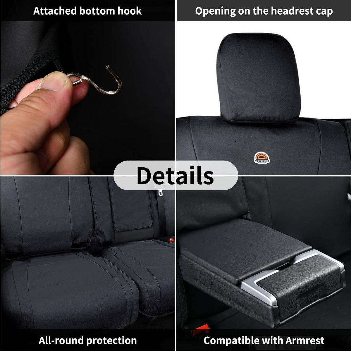 Coverado Rear Car Seat Covers, Waterproof Canvas Seat Protector for Car Seat Cushions for Kids & Dogs, Seat Covers Compatible with 2015-2026 Ford F150 & 2017-2026 Ford F250 F350 F450(Black, 2PCS)