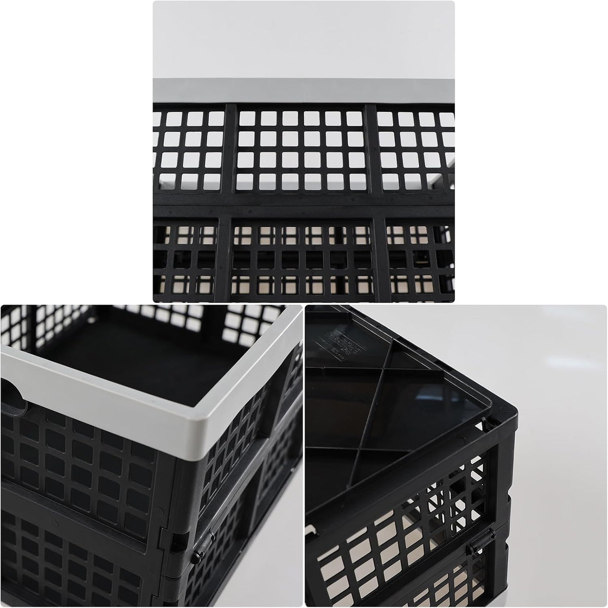 4-pack 42 L Collapsible Storage Crate, Plastic Folding Crate Basket