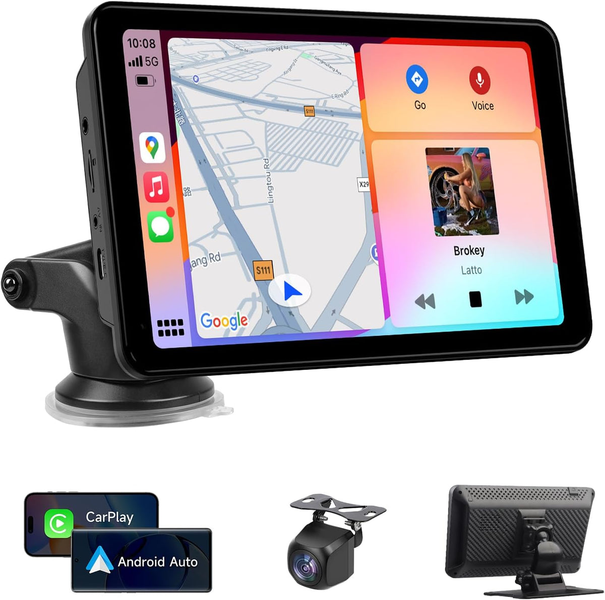 7 Inch Portable Carplay Android Auto Screen for Car Support TF Card