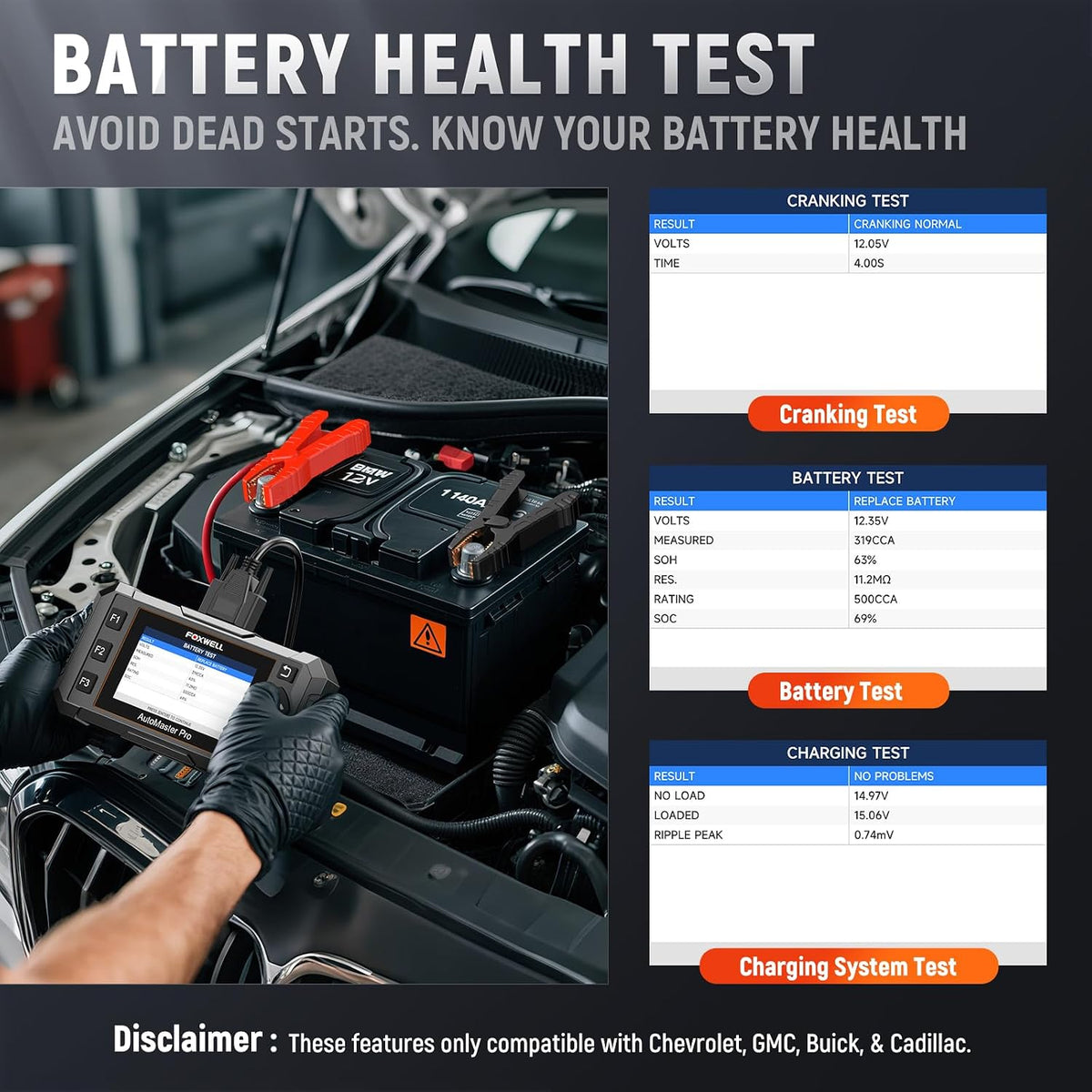 FOXWELL NT510 Pro fit for GM, 2-in-1 OBD2 Scanner & 12V Battery Tester