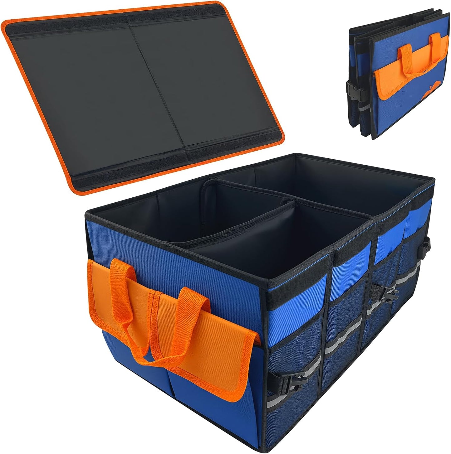 Car Trunk Organizer with Lid, Collapsible Multi-Compartment Car Organizer and Storage, Truck & Car Accessories for Women and Men, 54L Capacity Trunk Organizer for Outdoor/Camper/Travel/SUV/Car Truck
