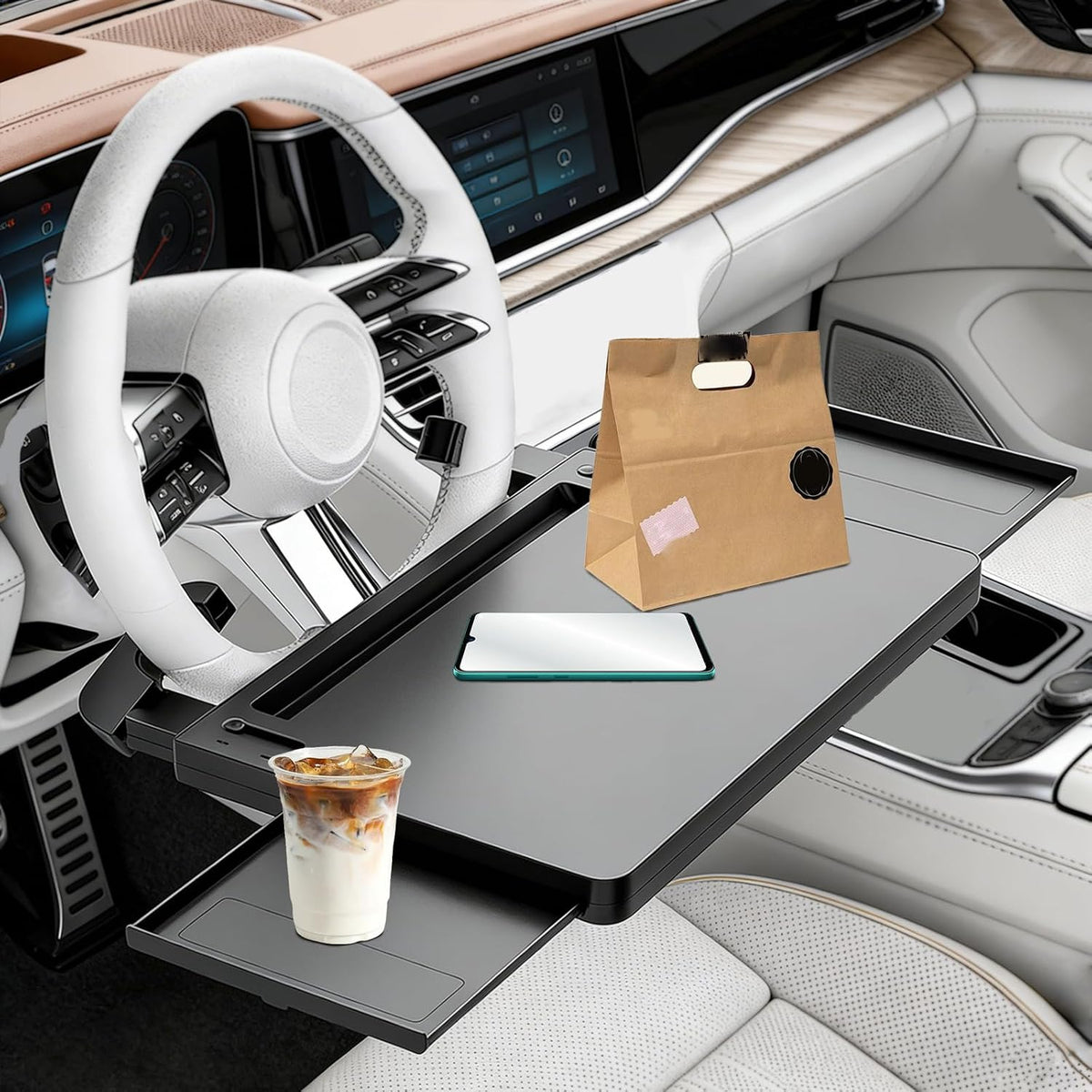 Steering Wheel Tray, Car Steering Wheel Desk for Laptop, Car Seat Stand Trays for Standard Round Steering Wheels, Multipurpose Car Table for Laptop, Eating Food