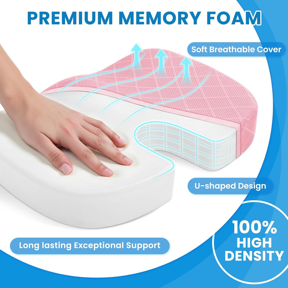 TushGuard Seat Cushion, Memory Foam Office Chair Cushion - Pink, X-Large