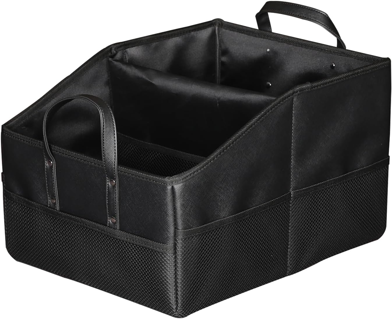 Collapsible Car Seat Organizer with 9 Compartments Black | Dividable Partitions, Mesh Pockets, Folds Flat Front/Back Seat & Floor Storage for SUV/Truck Travel
