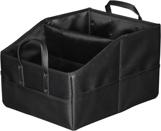 Collapsible Car Seat Organizer with 9 Compartments Black | Dividable Partitions, Mesh Pockets, Folds Flat Front/Back Seat & Floor Storage for SUV/Truck Travel