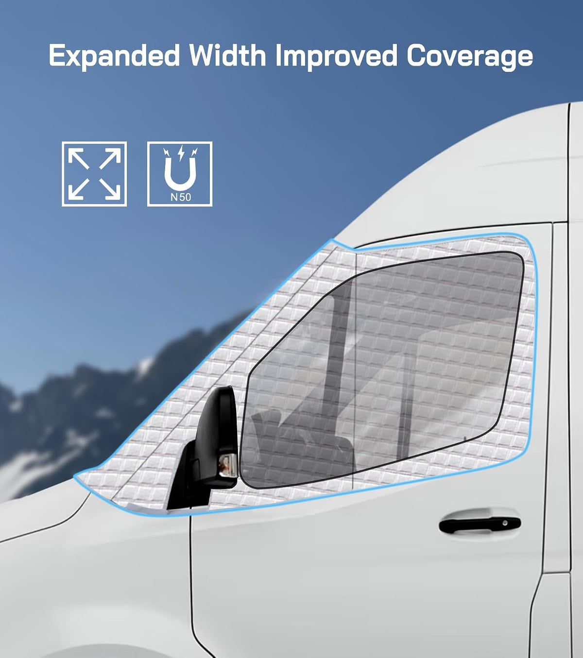Windshield Cover for Mercedes Sprinter Van 2007-2026, Class C Windshield Snow Cover, Front Window Sunshade for UV Protection & Privacy Shield, White with Mirror Cutouts