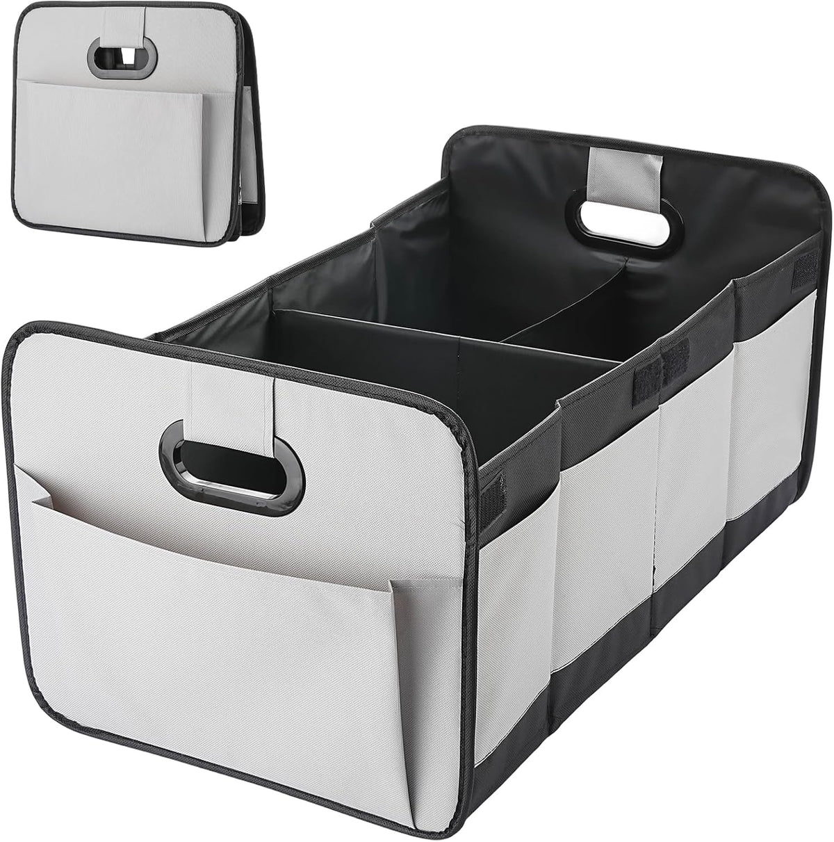 Foldable Car Trunk Organizer - 63L Collapsible Multi-Compartment Storage with 10 Side Pockets, Reinforced Handles & Waterproof 600D Oxford Polyester - Fits Car, SUV, Minivan - Grey