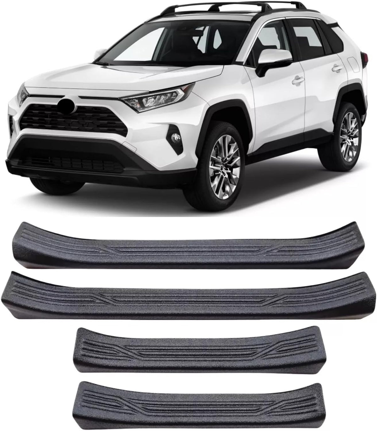 Door Sill Protector for Toyota RAV4 2019-2025, Black ABS-Plastic Automotive Door Entry Guard, Custom Fit Car Door Sill Protector with 3M Tape, Shagreen Cover, 2mm Thick Bolt-On Tuning