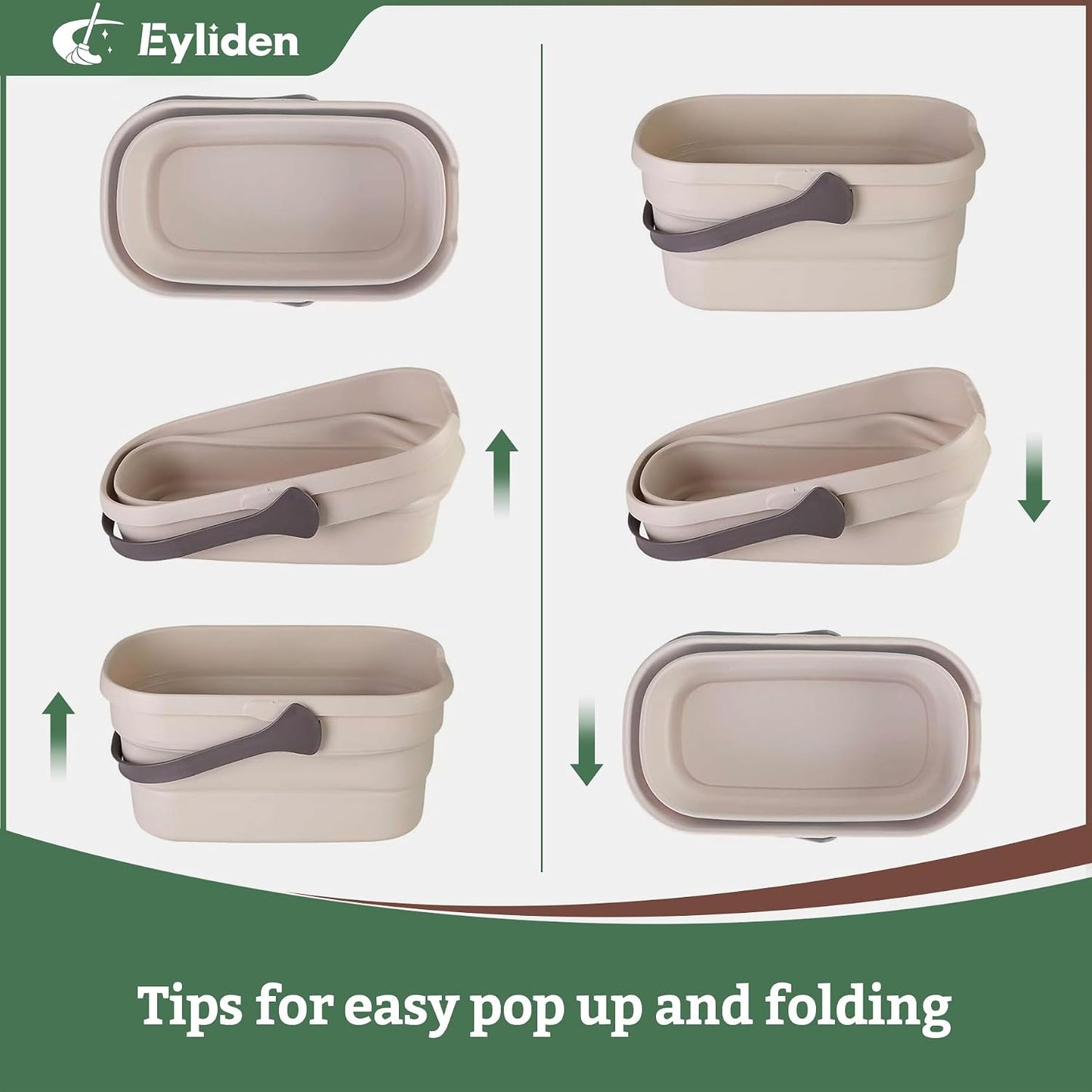 Eyliden Collapsible Bucket, for Cleaning Mop, Camping, Tailgating, 10L | Space-Saving Bucket for Camping, Fishing, Picnics, Outdoor Adventures, Cleaning Bucket for Home, Laundry, Car Cleaning