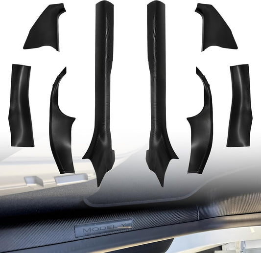 8PCS Door Sill Protector for Tesla Model Y Juniper 2025–26, Door Entry Guard Set for Front & Rear Door Thresholds, Anti-Kick Interior Door Entry Covers (Carbon Fiber (Not fit 2026 Model Y Standard))