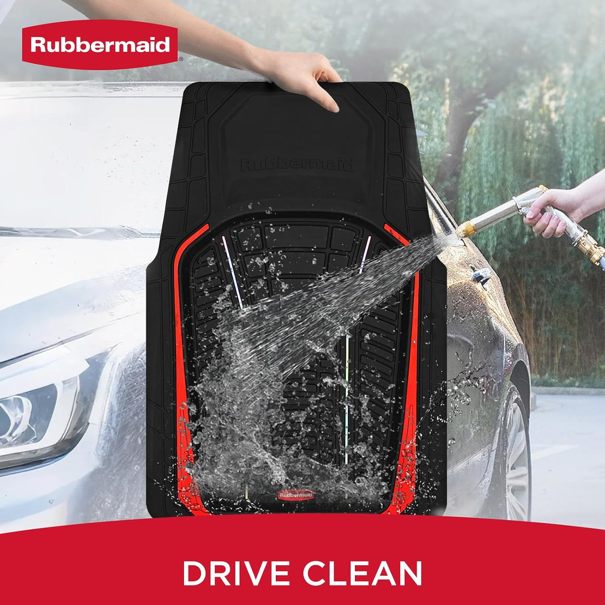 Rubbermaid Car Floor Mats Full Set – Premium All-Weather Car Mat with Brushed Aluminum Inserts, Universal Trim-to-Fit Design, Anti-Slip Backing for Cars, SUVs, Trucks, and Vans