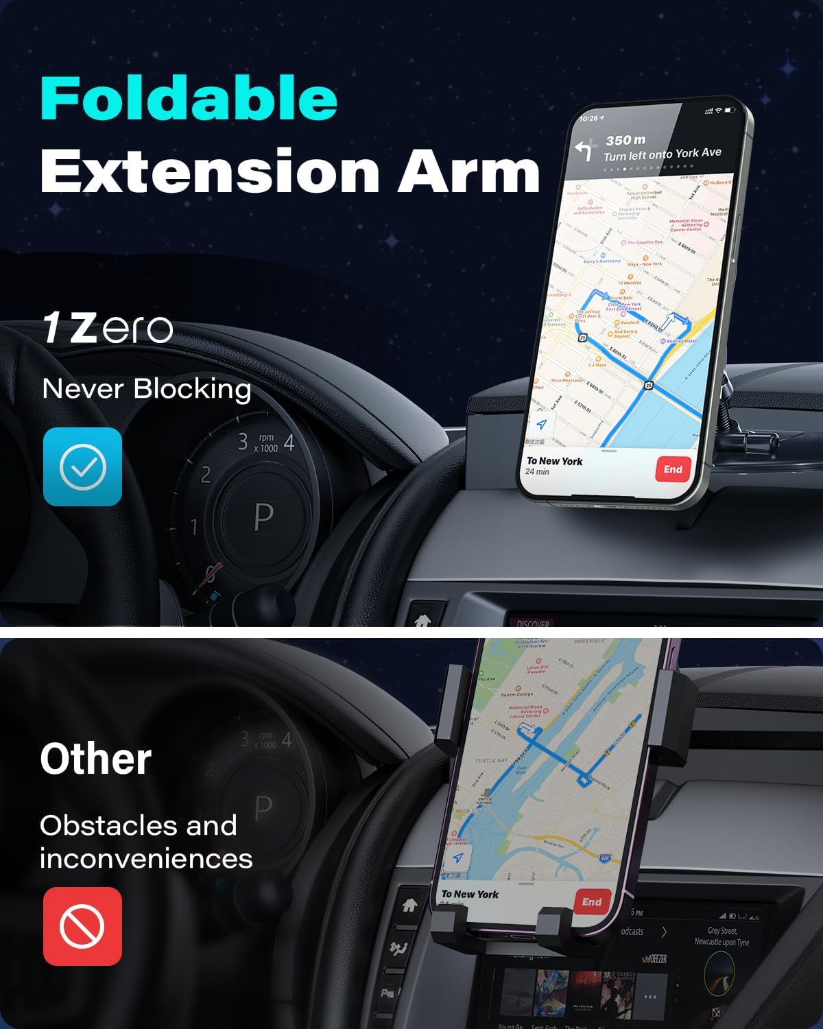 1Zero for MagSafe CD Phone Holder for Car, Foldable Longarm CD Phone Mount