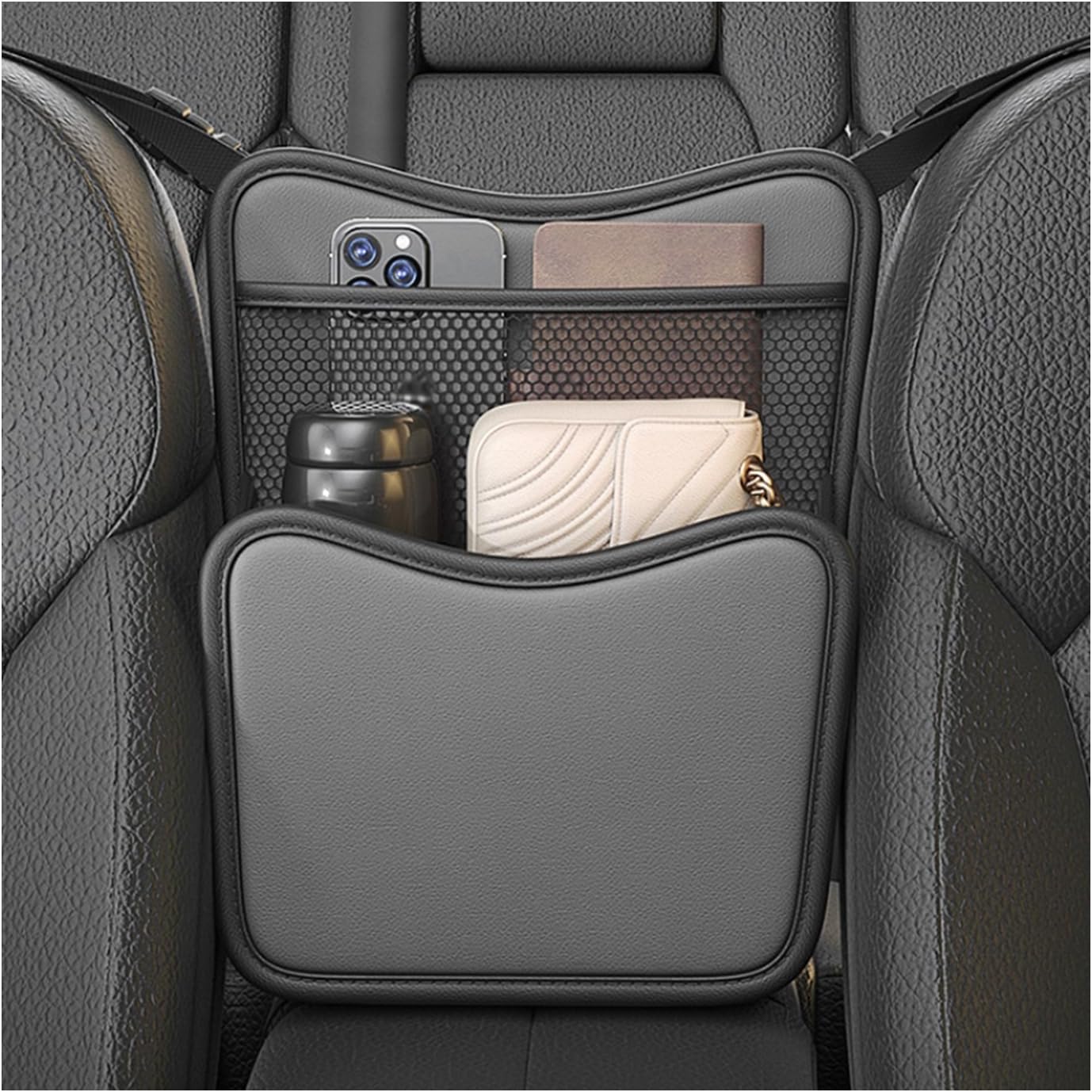 Ohleats Car Organizer Storage Between Seats, Nappa Leather Auto Handbag Holder for Document Phone Storage, Large Capacity Automotive Console Pocket Purse, Car Accessories (Brown)