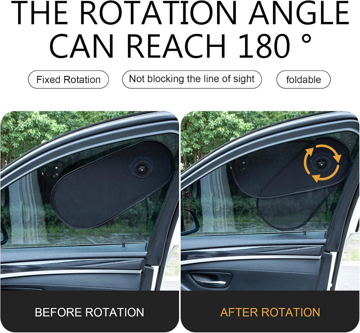 2PCS Car Shades for Side Windows, Adjustable & Rotatable Side Window Sun Shade, Baby Safe Car Windshield Sun Visor, Sun Blocker, Heat & Glare Protection, Universal Fit for Most Cars (Black)