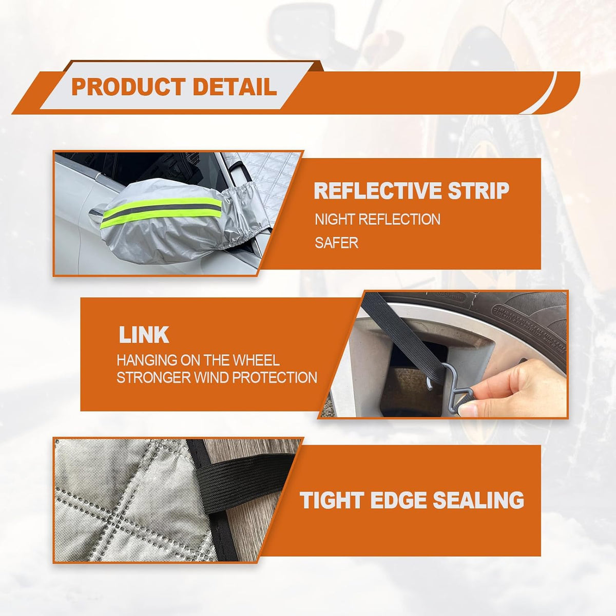 Car Windshield Snow Cover with Side Mirror and Hook, Winter Magnetic Windshield Sun Shade Foldable, Windshield Cover for Ice and Snow, Fit for Small Sedan, Compact SUV, (58"x47") Silver
