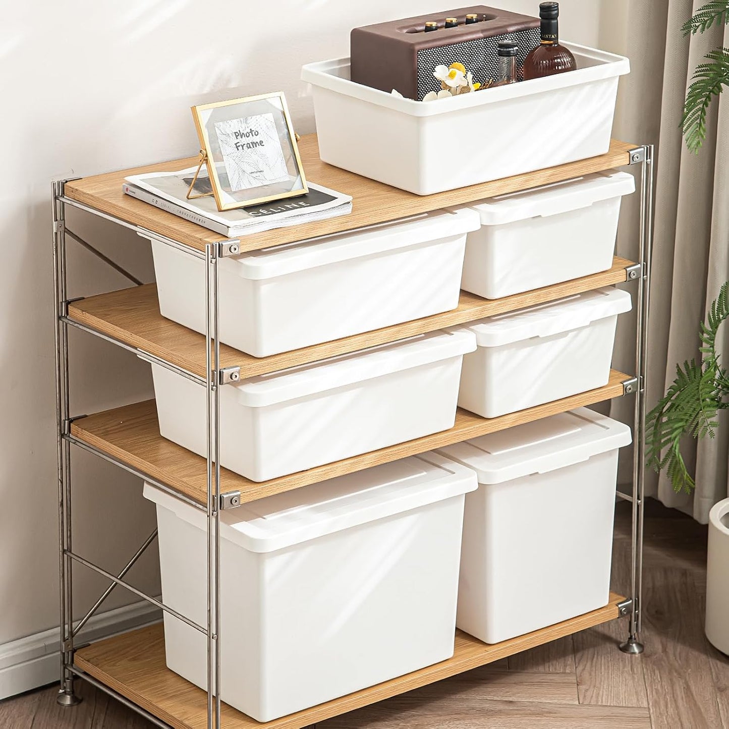 Yishyfier 15 Quart Stackable Plastic Storage Bins with LidsStorage Container for Organizing, Storage Boxeswith Handle for Shelves, Cube Storage Bin for CraftSnacks, (white，2L)