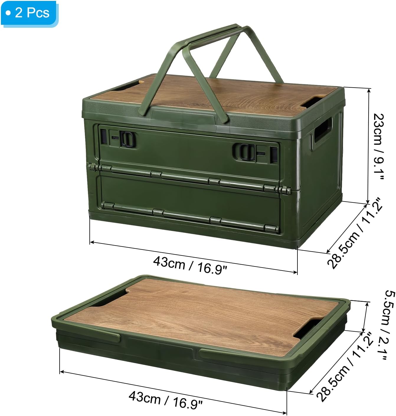 PATIKIL Collapsible Storage Bins with Lids and Handle, 2 Pcs 30L 8Gal Plastic Camping Storage Box Stackable Side Opening Organizer Basket for Car Rv Office Home, Green