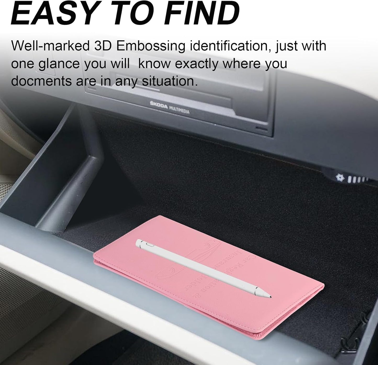 Cacturism Car Registration and Insurance Holder, Car Accessories Vehicle Glove Box Car Organizer Women Car Accessories with Magnetic Shut for Cards, Essential Document, Driver License, Pink