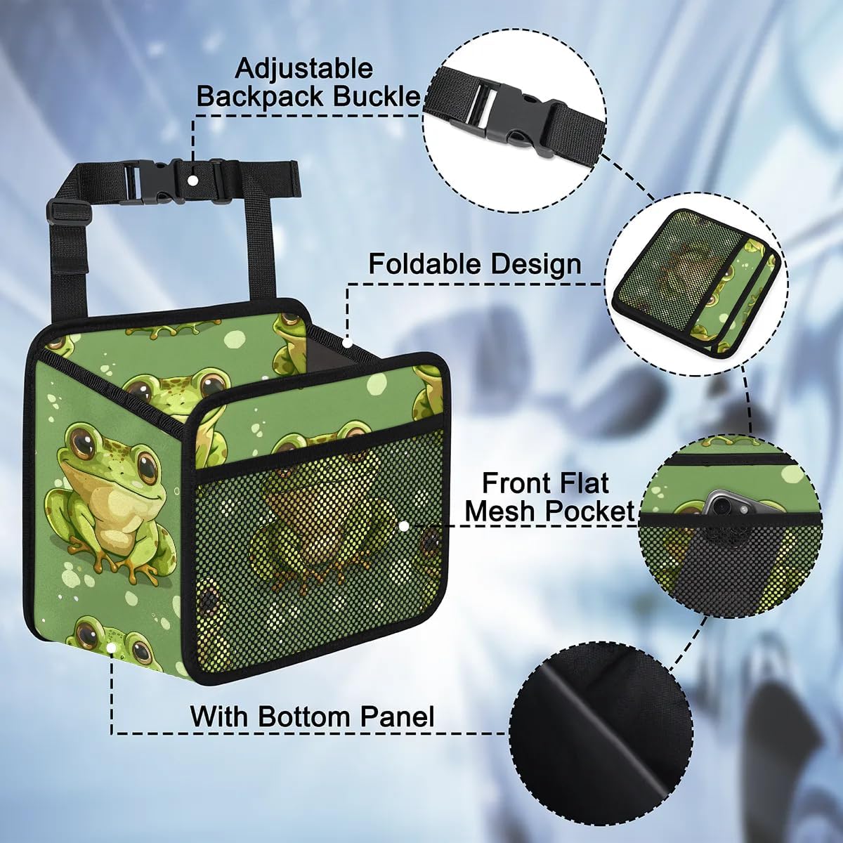 Car Backseat Organizer, PU Leather Back of Seat Cars Hanging Organizer with Pockets Leakproof Car Garbage Bag Hanging Cars Seat Storage Box Travel Accessories Foldable (Green Frog)
