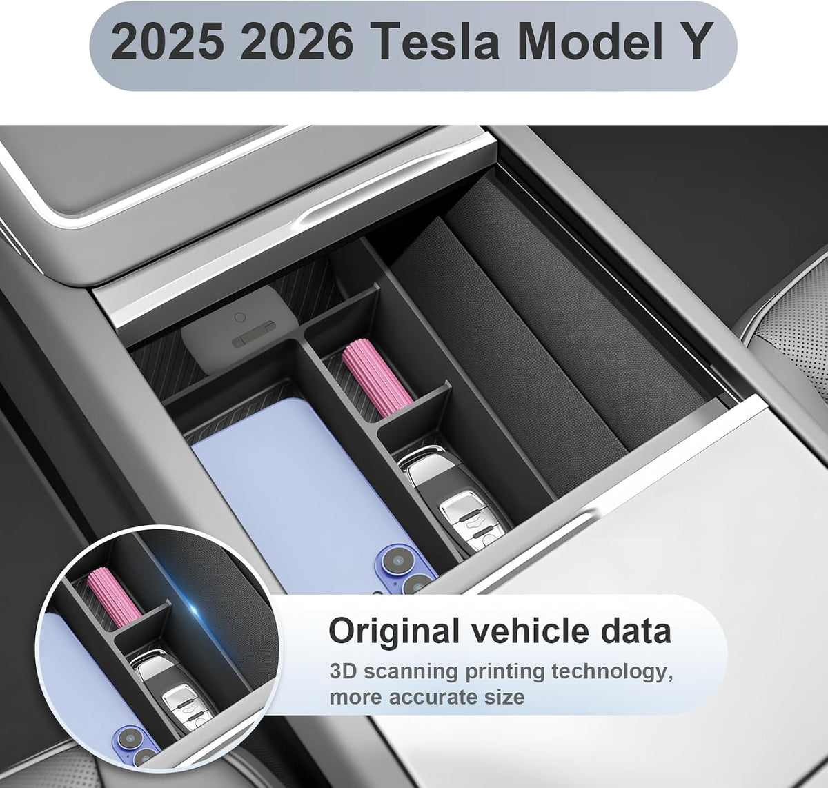SKTU for 2025 2026 Tesla Model Y Center Console Organizer for 2025 2026 Tesla Model Y Under Console Tray Tesla Model Y 2025 2026 Accessories Lower Console Tray Model Y Durable Rubber Console Organizer