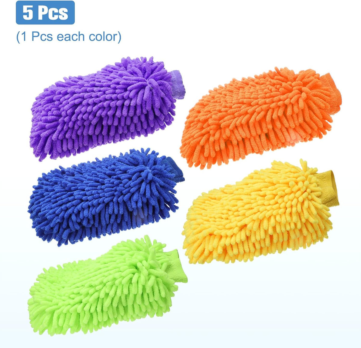 HARFINGTON 5pcs Chenille Microfiber Car Wash Mitts 9" x 5.5" Scratch Free Wash Gloves Absorbent Double Sided Plush Cleaning Drying Mitts for Car Washing Home Clean 5 Colors Mitts