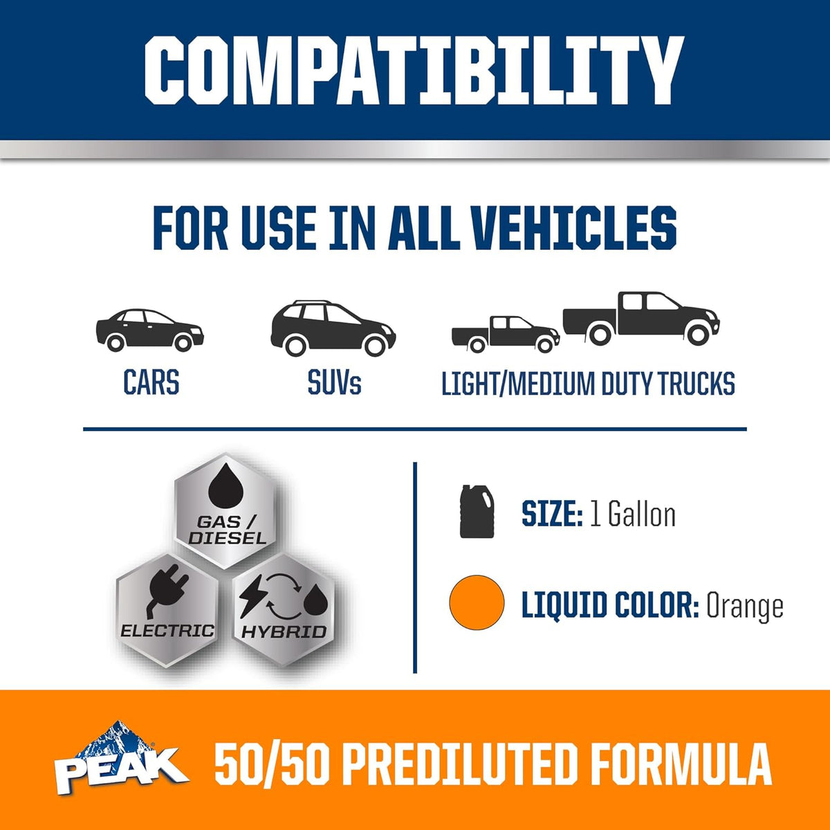 PEAK OET Extended Life Orange 50/50 Prediluted Antifreeze/Coolant for North American Vehicles, 1 Gal.