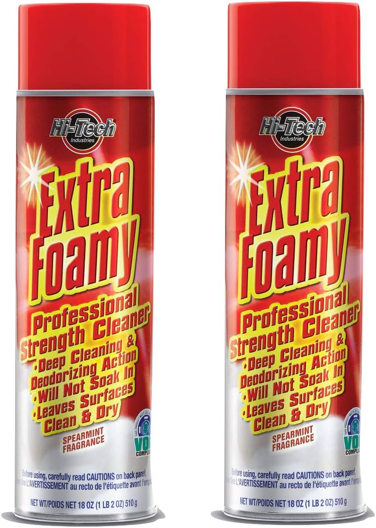 HI-TECH Extra Foamy Professional Strength Carpet and Upholstery Cleaner, Stain Remover and Deodorizer (2 Pack)