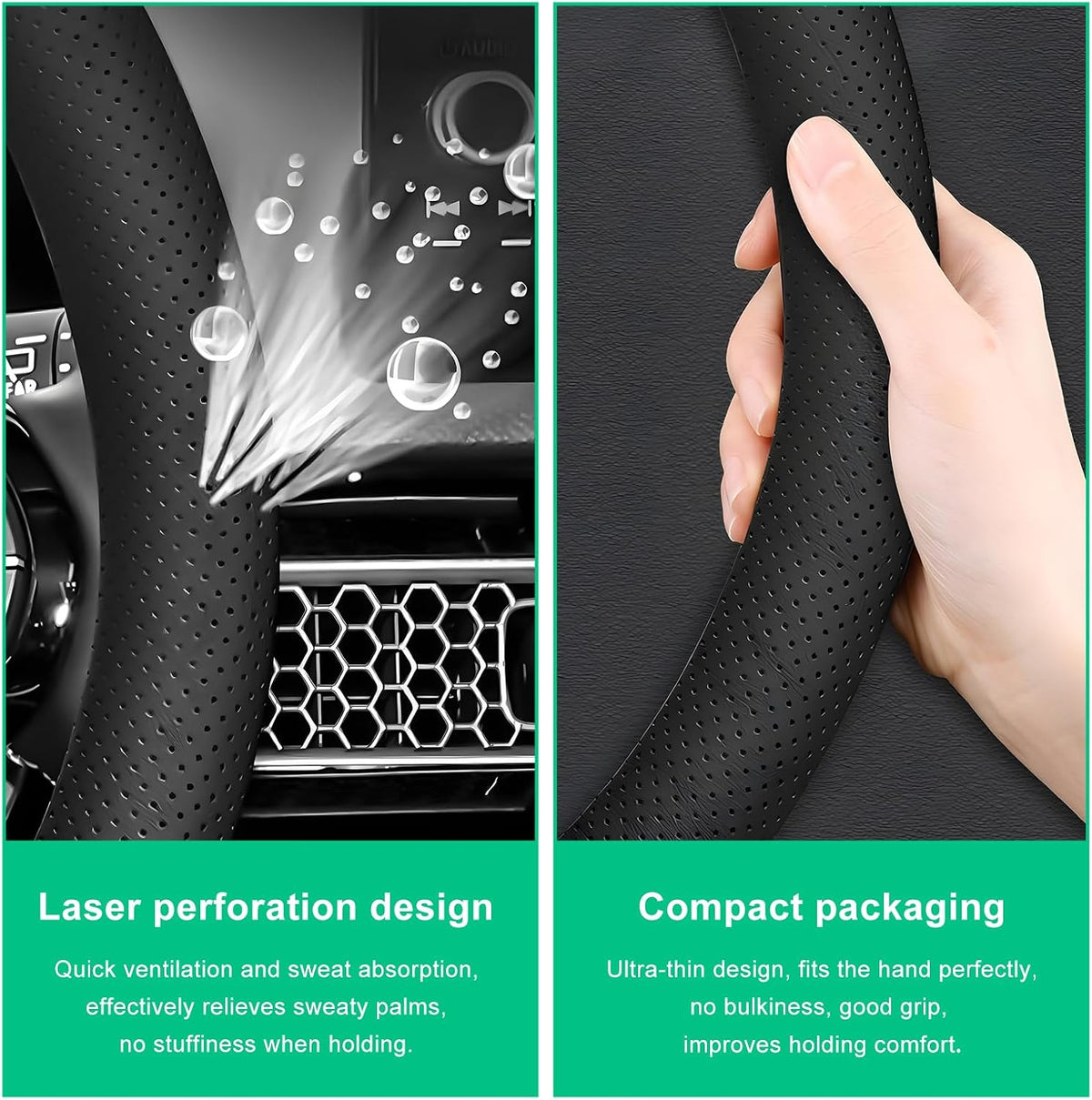 Car Steering Wheel Cover, 15" Breathable Leather Auto Wheel Protector with Comfortable Grip, Non-Slip Perforated Steering Wheel Protective Cover for SUV Truck Sedan Van (Beige)
